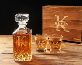 Personalized Whiskey Decanter Set with Wooden Box, Groomsmen Gift,Best Man Gift,Groomsman Proposal, Boyfriend Gift, Gifts for Men
