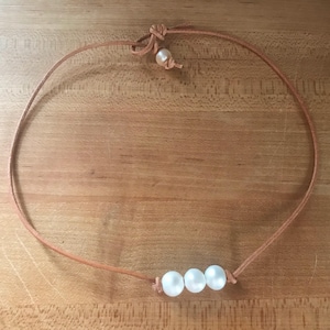 Knotted Pearl and Leather Necklace/Leather and Pearl Necklace/Boho Jewelry