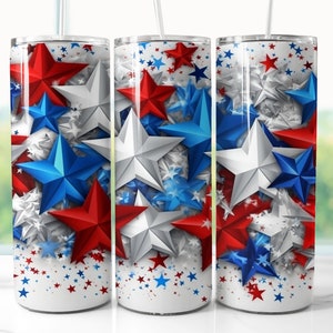 3D-Sterne 20 oz Skinny Tumble Wrap Sublimationsdesign, 3D-Sterne Flagge