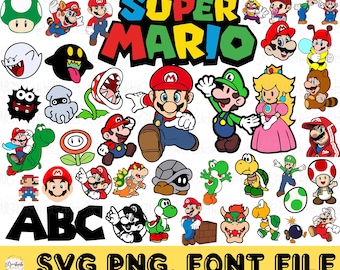 Super Mario SVG Bundle: Mario Schrift, Luigi, Dateien mit Ebenen (Digitaler Download)