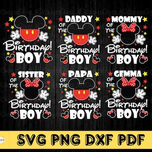 Anniversaire garçon famille Svg Png, souris joyeux anniversaire Svg, anniversaire famille Svg, anniversaire garçon Svg, téléchargements numériques