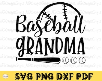 May include: Black and white graphic design featuring a baseball, bat, and the text "Baseball Grandma".
