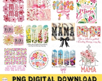 Mama PNG Bundle: Coquette Bow, Retro Floral Designs (Digital Download)
