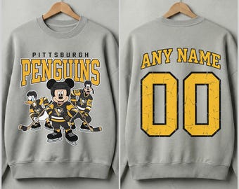 Pittsburgh Penguins Mickey and Friends Sweatshirt, Pittsburgh Penguins shirt, Pittsburgh Hockey shirt, Custom Hockey Shirt, Hockey Number