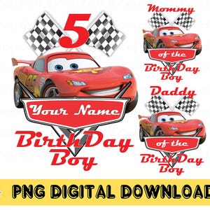 Gepersonaliseerde auto's verjaardag png, aangepaste naam auto's jarige png, jarige png, familie bijpassende shirt png, auto sublimatie ontwerp