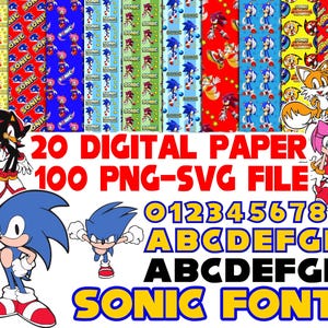 Letras de Sonic en formato SVG, fuente de Sonic en formato TTF, papel digital de Sonic, Sonic The Hedgehog en formato SVG y PNG, SVG de Sonic, más de 600 diseños de regalos únicos
