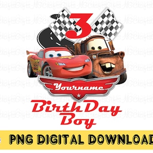 パーソナライズされた車の誕生日PNG、車の誕生日昇華、車の誕生日PNG、名前と年齢付きの車のロゴ、車のケーキトッパーTシャツクリップアート