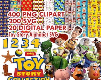 Toy Story Clipart Bundle: Alphabet, Digitales Papier, SVG, PNG (digitaler Download)