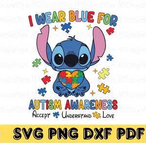 I Wear Blue For Autism Awareness Svg Png, Puzzle Heart Svg, Autism Awareness Svg, Blue Alien Autism Svg