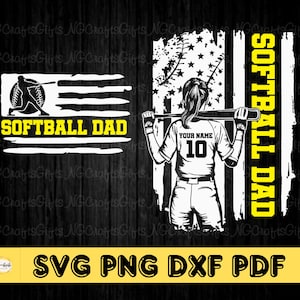 Gepersonaliseerde naam en nummer softbal vader Svg, softbal vader Svg, softbal vader png, vader leven Svg, digitale download