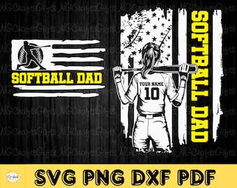 Personalized Softball Dad SVG: Name & Number Design (Digital Download)