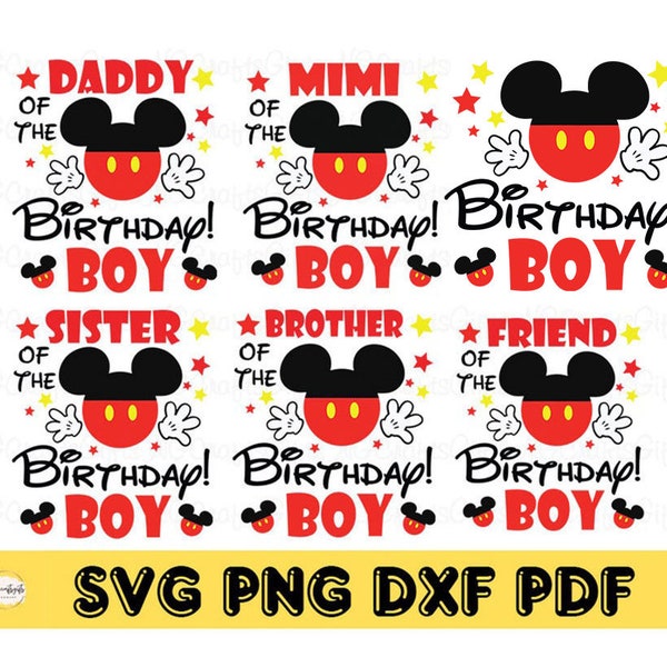 Bundle anniversaire garçon famille Svg, souris joyeux anniversaire Svg, anniversaire équipe Png, faire des souvenirs Svg, svg Magical Kingdom