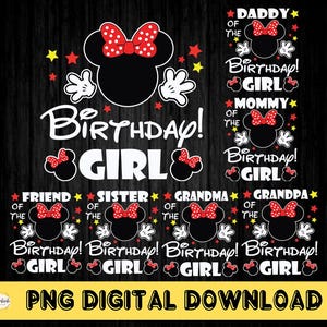 Minnie Mouse verjaardag meisje SVG, bijpassende familie, Minnie verjaardag SVG, png, Minnie Mouse png, familiebundel feestvarken, download nu