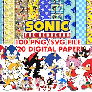 Papel digital de Sonic, Sonic The Hedgehog SVG PNG, Sonic SVG, más de 600 diseños de regalos únicos