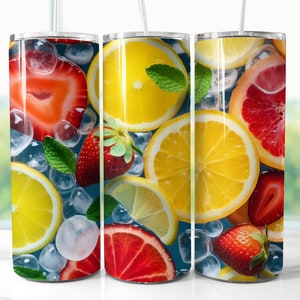 3D Fresh Fruit 20 oz Skinny Tumbler Wrap Sublimacja, 3D Fresh Fruit Prosta i stożkowa owijka do kubka PNG, Natychmiastowe pobranie