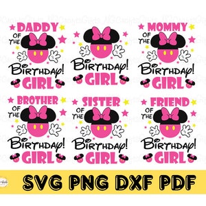 Paquete cumpleaños niña familia svg, ratón feliz cumpleaños svg, equipo de cumpleaños png, haciendo recuerdos svg, cumpleañera svg