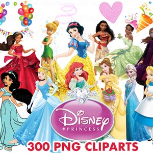 Paquete de 300 imágenes prediseñadas de princesas, imágenes prediseñadas de princesas, decoración de cumpleaños de princesas, imágenes prediseñadas de Frozen, imágenes prediseñadas de Blancanieves, imágenes prediseñadas de la Bella Durmiente, descarga digital