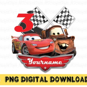 Anniversaire de voitures personnalisé PNG, sublimation d'anniversaire de voitures, logo de voitures personnalisé avec nom et âge