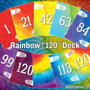 Rainbow 120 Deck - prachtig kaartspel met genummerde kaarten (pokerformaat 63 x 89 mm) voor allerlei soorten spellen / ontwerpen enz. PDF-bestand. Afdrukken en afspelen.