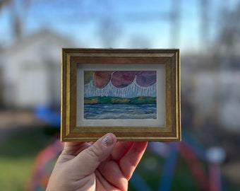 Canandaigua Lake Watercolor Mini Painting, Canandaigua New York, Mini Art, Framed Art, Finger Lakes Artwork, Under the Umbrella