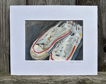 Converse Artwork, Converse Shoes Still Life, Shoe Painting, Original Gouache Painting, Chucks Painting