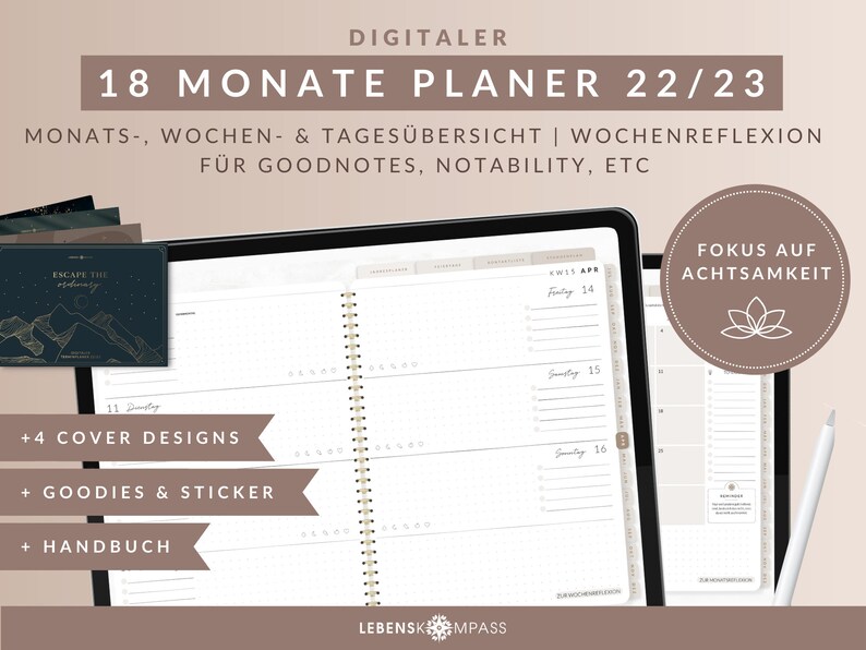 Lebenskompass Digitaler Kalender 2022 2023 18 Monate - Etsy