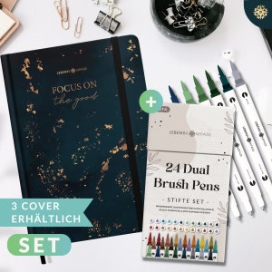 Bullet Journal Set &quot;Kreatives Journaling&quot; - Geschenkbox mit Notizbuch, Sticker, Dual Brush Pens - Geschenke für Frauen, beste Freundin
