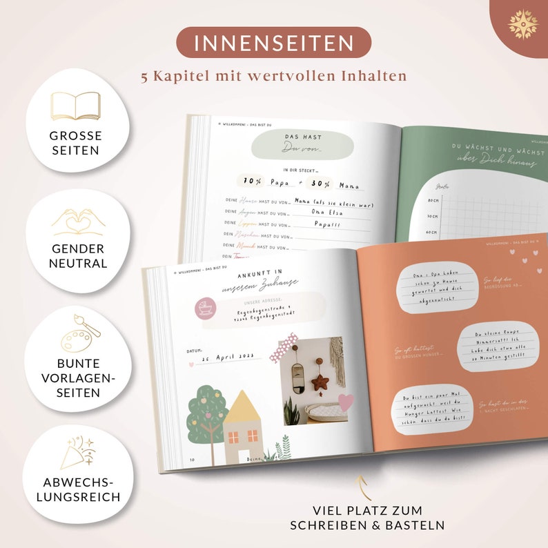 Baby-Erinnerungsalbum Hardcover Ausfüllalbum für Meilensteine im 1. Lebensjahr inklusive Stickern Geschenk zur Geburt Bild 8