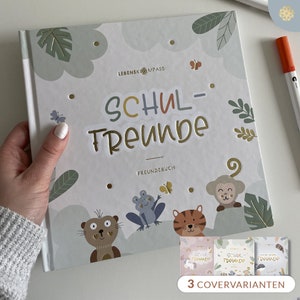 Freundebuch Schule - Einschulung und Schulanfang Geschenk - Freundebuch Grundschule mit Platz für Freunde & Lehrer - 21x21 cm Hardcover…