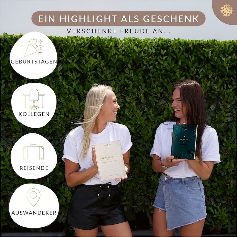 Freundebuch für Erwachsene Ein Erwachsenen Freundebuch mit für 30 Freunde, abwechselnden Vorlagen, A5 Hardcover mit Goldveredelung Bild 7