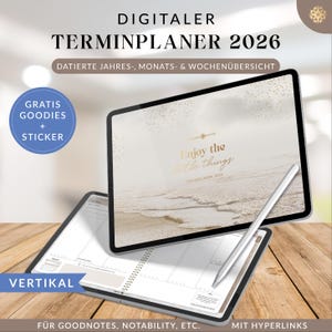 Digitaler Kalender 2026 STRAND VERTIKALE Wochenübersicht - Terminplaner Goodnotes Planer, iPad Planer, Notability Planer, Hyperlinks Deutsch