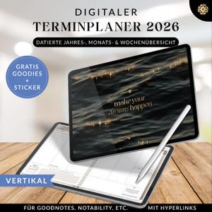 Digitaler Kalender 2026 CALM VERTIKALE Wochenübersicht - Terminplaner Goodnotes Planer, iPad Planer, Notability Planer, Hyperlinks Deutsch