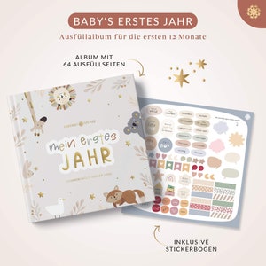 Baby-Erinnerungsalbum Hardcover Ausfüllalbum für Meilensteine im 1. Lebensjahr inklusive Stickern Geschenk zur Geburt Bild 7