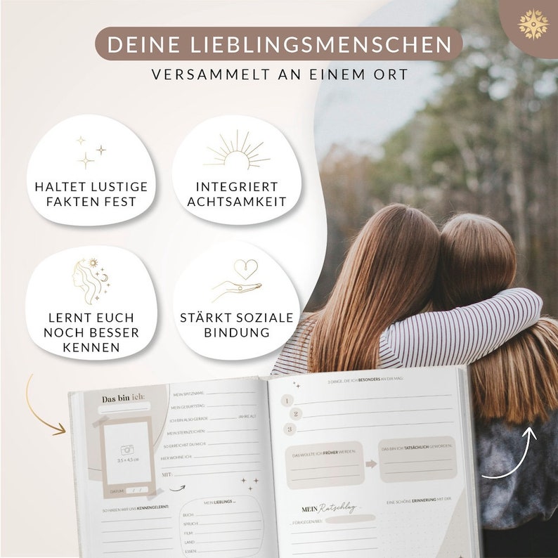 Freundebuch für Erwachsene Ein Erwachsenen Freundebuch mit für 30 Freunde, abwechselnden Vorlagen, A5 Hardcover mit Goldveredelung Bild 4