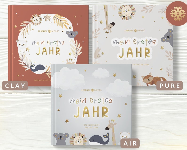 Baby-Erinnerungsalbum Hardcover Ausfüllalbum für Meilensteine im 1. Lebensjahr inklusive Stickern Geschenk zur Geburt Bild 2