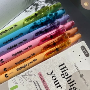 Highlighter Stifte 6er Set – wasserbasierte Textmarker mit 6 leuchtenden Farben für dein Bullet Journal, Terminplaner oder Lehrerkalender