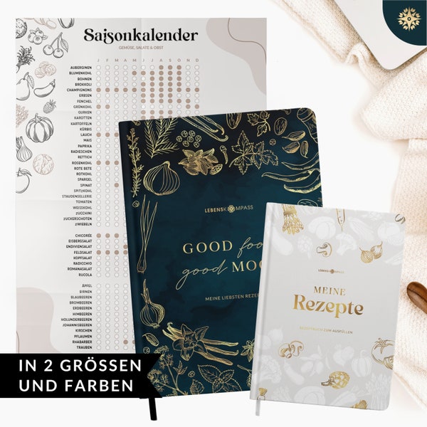 Rezeptbuch zum Selberschreiben mit Saisonkalender - Kochbuch für deine Lieblingsrezepte - DIY Kochbuch für dich oder als Geschenk