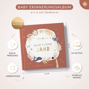 Baby-Erinnerungsalbum Hardcover Ausfüllalbum für Meilensteine im 1. Lebensjahr inklusive Stickern Geschenk zur Geburt Bild 3