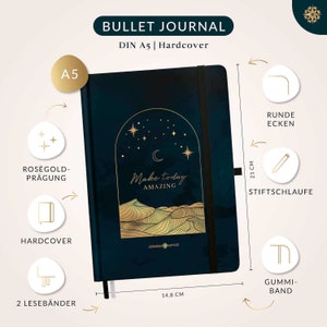 Bullet Journal Notizbuch & Tagebuch A5 PRO MAGICAL von Lebenskompass® Gepunktetes Dotted Journal mit Sticker und Froschtasche image 2