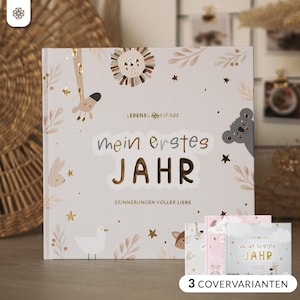 Baby-Erinnerungsalbum Hardcover - Ausfüllalbum für Meilensteine im 1. Lebensjahr inklusive Stickern - Geschenk zur Geburt