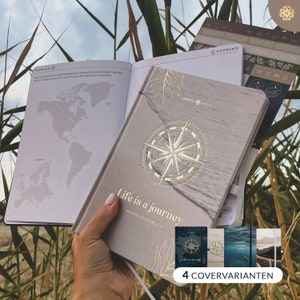 Reisetagebuch zum Ausfüllen + Weltkarte Poster A5 Platz für 50 Erinnerungen zum selberschreiben - Reisedokumentation & Achtsamkeit