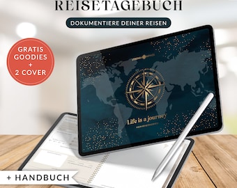 Digitales Reisetagebuch zum Dokumentieren deiner Reisen von Lebenskompass - Goodnotes, iPad, Notability, Hyperlinks, Deutsch