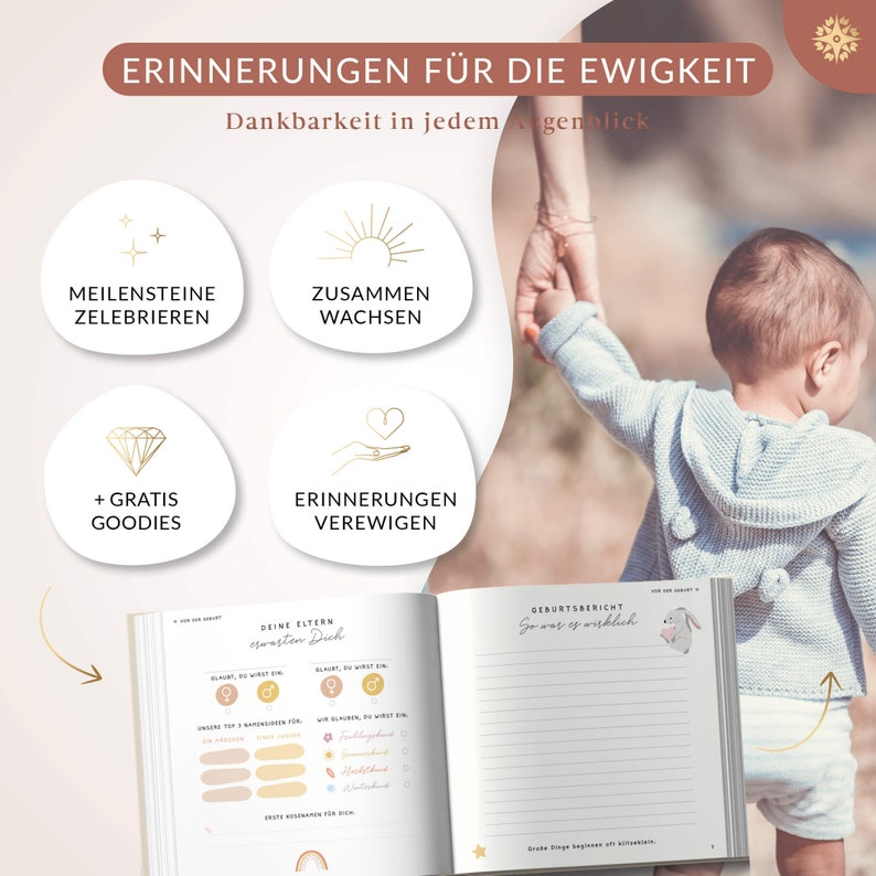 Baby-Erinnerungsalbum Hardcover Ausfüllalbum für Meilensteine im 1. Lebensjahr inklusive Stickern Geschenk zur Geburt Bild 6