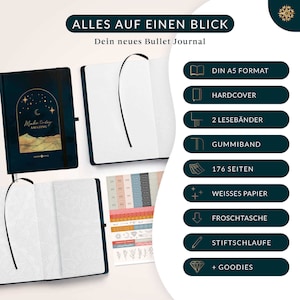 Bullet Journal Notizbuch & Tagebuch A5 PRO MAGICAL von Lebenskompass® Gepunktetes Dotted Journal mit Sticker und Froschtasche image 6