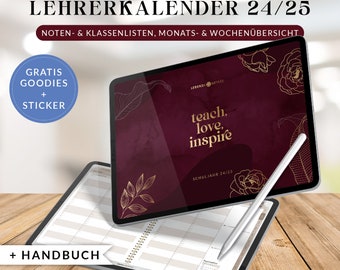 Digitaler Lehrerkalender 2024 2025 ROSENBLATT Lebenskompass - Goodnotes Planer, iPad Planer, Notability Planer, Hyperlinks Deutsch