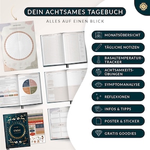 Zyklustagebuch Periodenkalender für Frauen und Mädchen, Für 6 Zyklen Zykluskalender mit Monatsübersicht, Reflexionsfragen und mehr, DIN A5 Bild 9