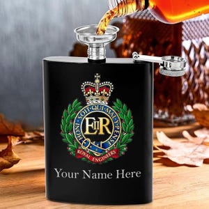 Royal Engineers engraved hip flask