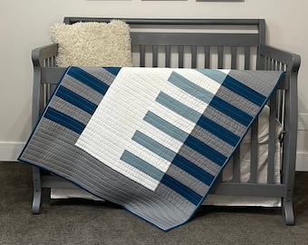 Teal Modern midcentury geometric baby quilt, baby shower gift