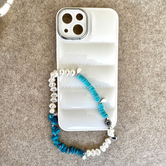 Phone Strap Blue Turquoise, Personalized Phone Charm, Beaded Phone Charm, Mobile  Phone Chain Beads, iPhone Charm Strap, Name Phone Strap 
