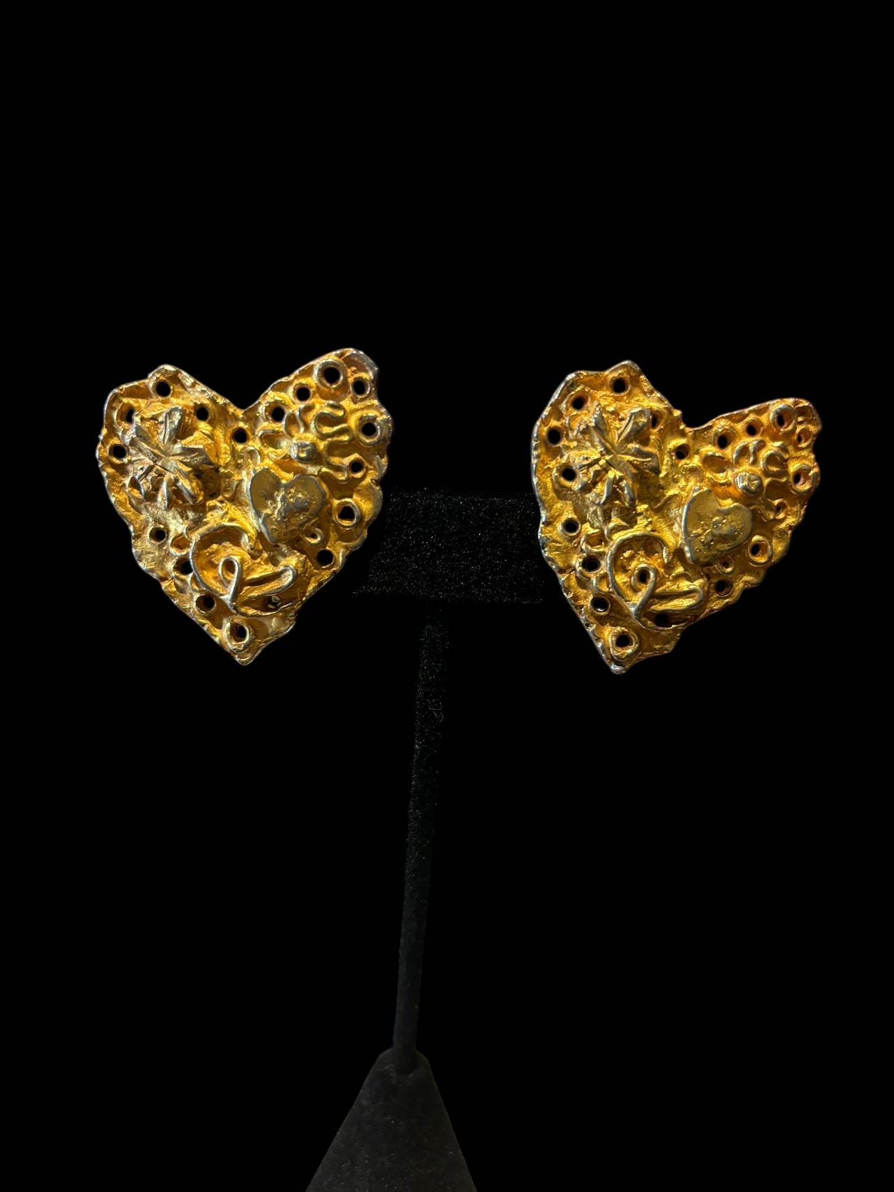 Boucles D'oreilles Vintage En Forme De Cœur - Argenté - Occasion